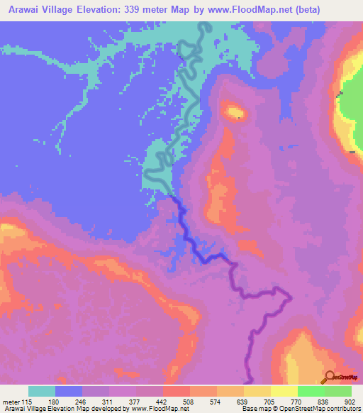 Arawai Village,Guyana Elevation Map