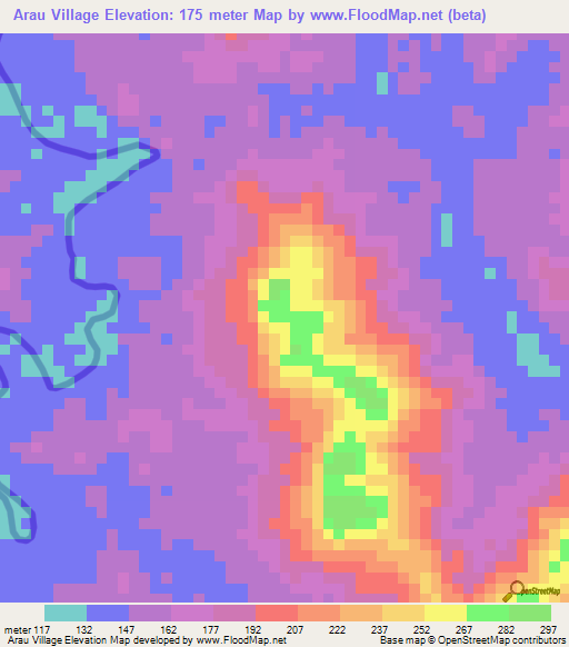 Arau Village,Guyana Elevation Map