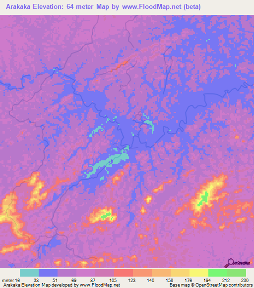 Arakaka,Guyana Elevation Map