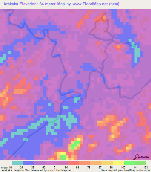 Arakaka,Guyana Elevation Map