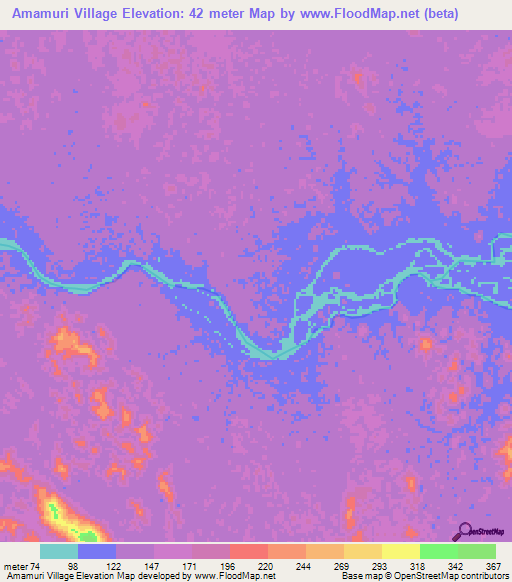 Amamuri Village,Guyana Elevation Map