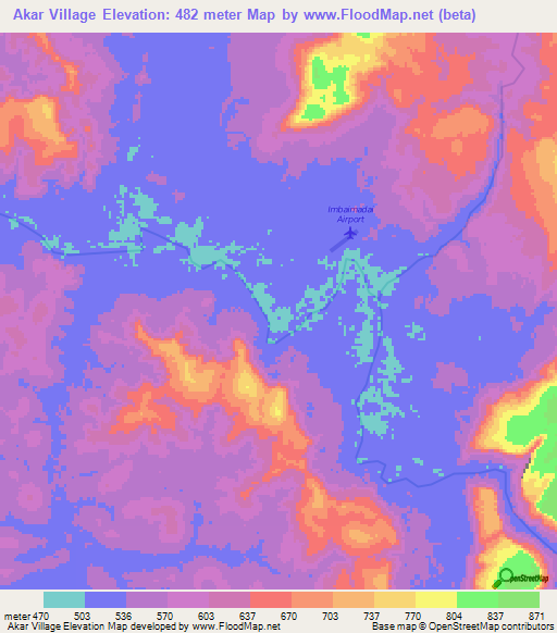 Akar Village,Guyana Elevation Map