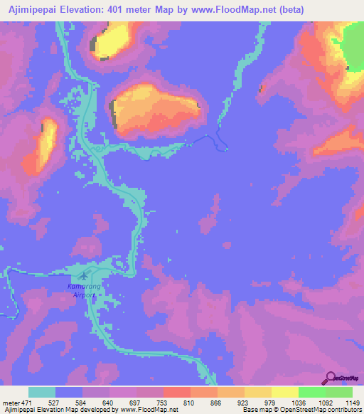 Ajimipepai,Guyana Elevation Map