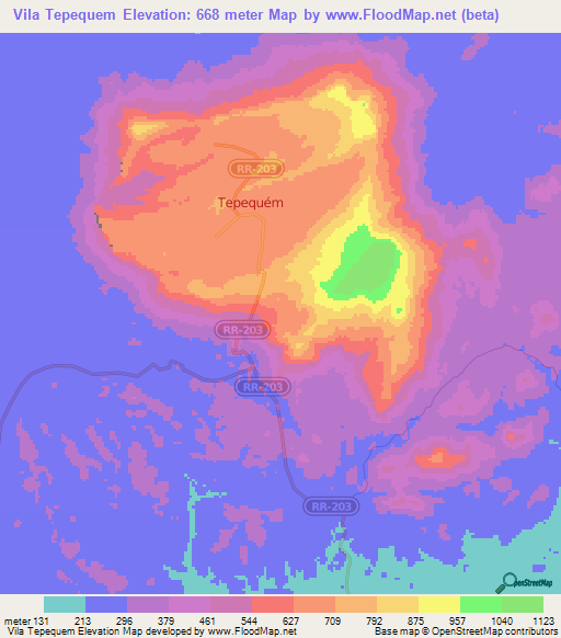 Vila Tepequem,Brazil Elevation Map