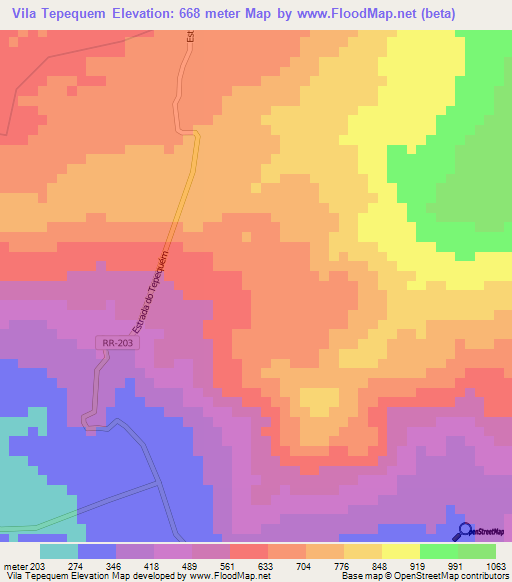 Vila Tepequem,Brazil Elevation Map