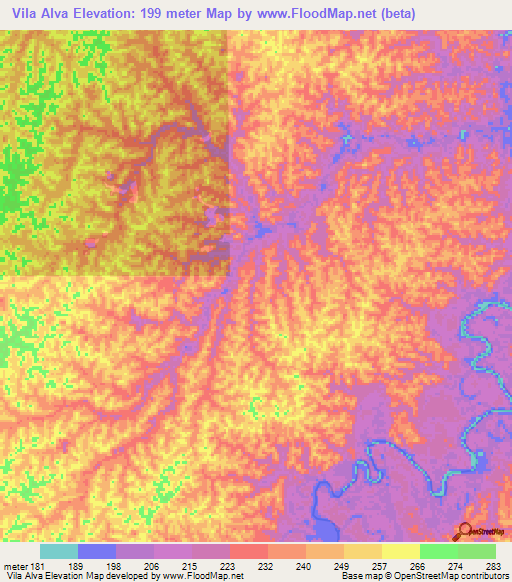 Vila Alva,Brazil Elevation Map