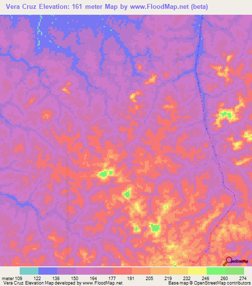 Vera Cruz,Brazil Elevation Map