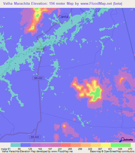 Velha Marachita,Brazil Elevation Map