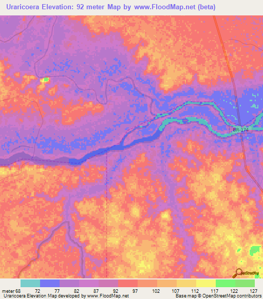 Uraricoera,Brazil Elevation Map