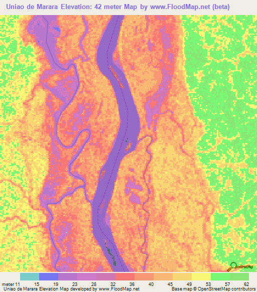 Uniao de Marara,Brazil Elevation Map