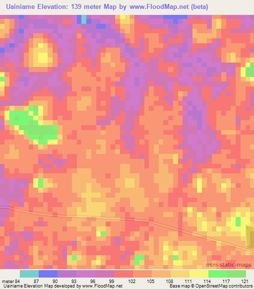 Uainiame,Brazil Elevation Map