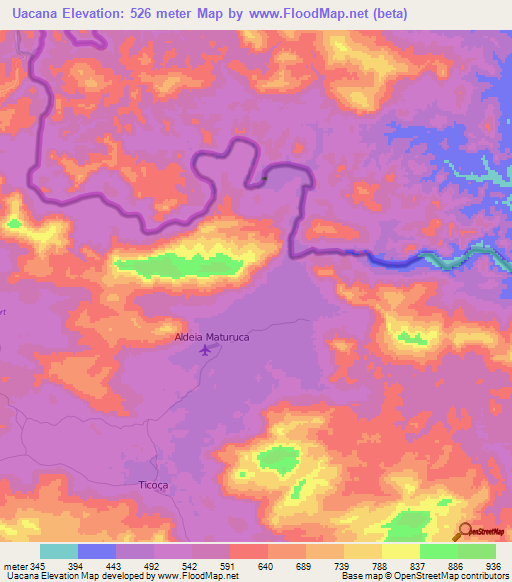 Uacana,Brazil Elevation Map