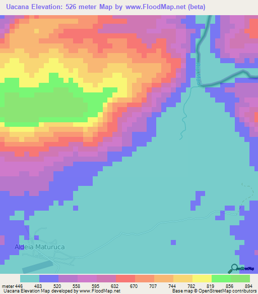 Uacana,Brazil Elevation Map