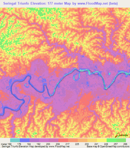 Seringal Triunfo,Brazil Elevation Map