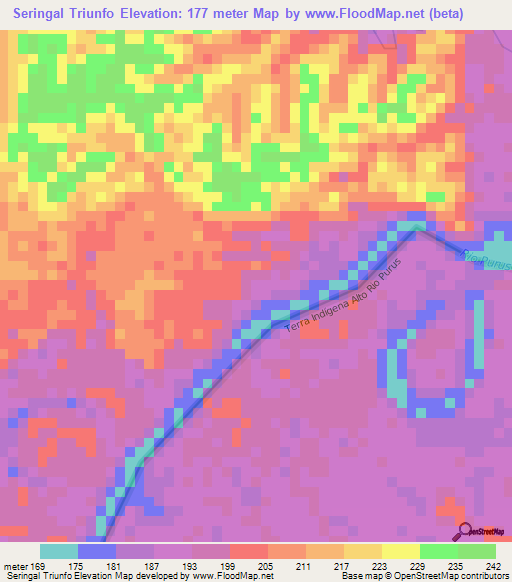 Seringal Triunfo,Brazil Elevation Map