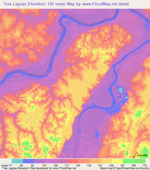 Tres Lagoas,Brazil Elevation Map