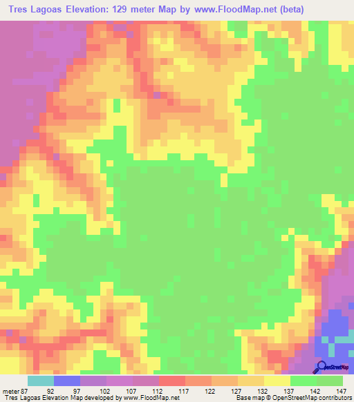 Tres Lagoas,Brazil Elevation Map