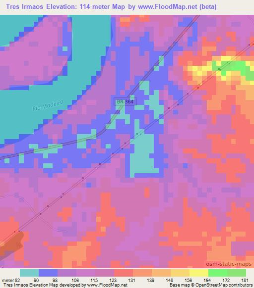 Tres Irmaos,Brazil Elevation Map