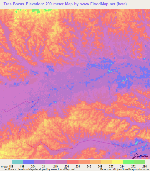 Tres Bocas,Brazil Elevation Map