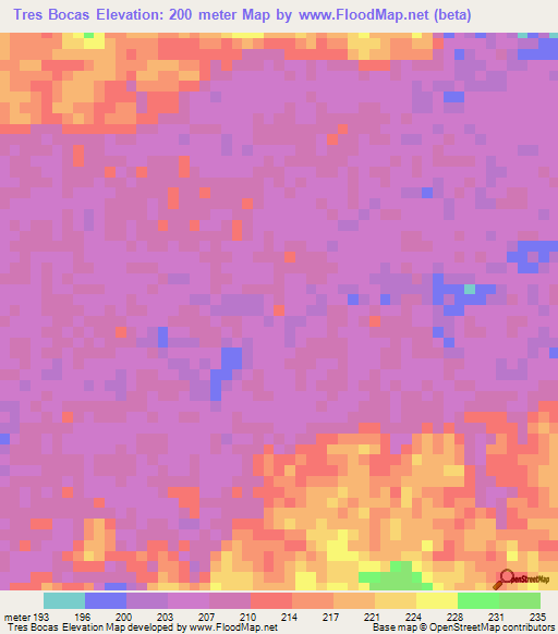 Tres Bocas,Brazil Elevation Map