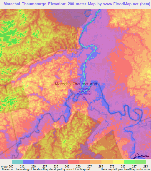 Marechal Thaumaturgo,Brazil Elevation Map