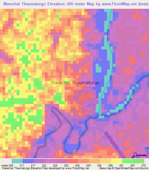 Marechal Thaumaturgo,Brazil Elevation Map