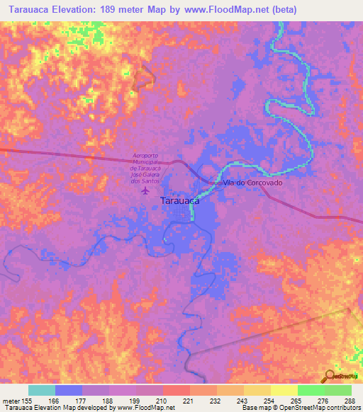 Tarauaca,Brazil Elevation Map