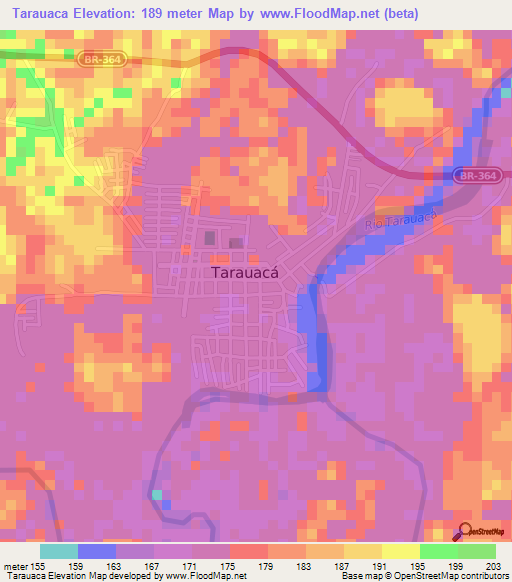 Tarauaca,Brazil Elevation Map