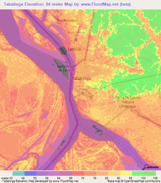 Tabatinga,Brazil Elevation Map