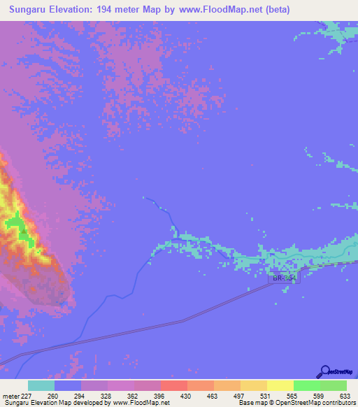 Sungaru,Brazil Elevation Map