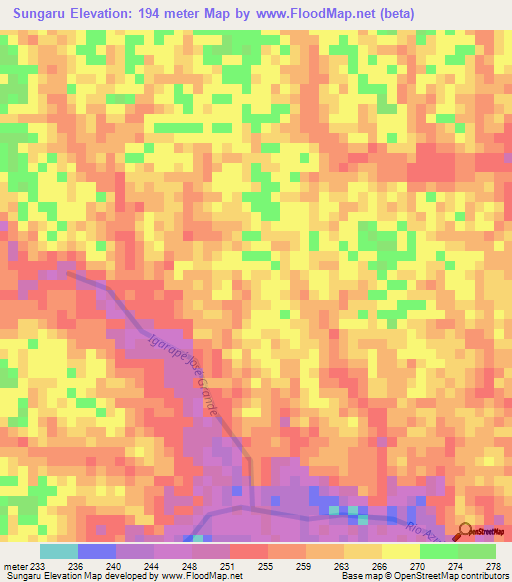 Sungaru,Brazil Elevation Map