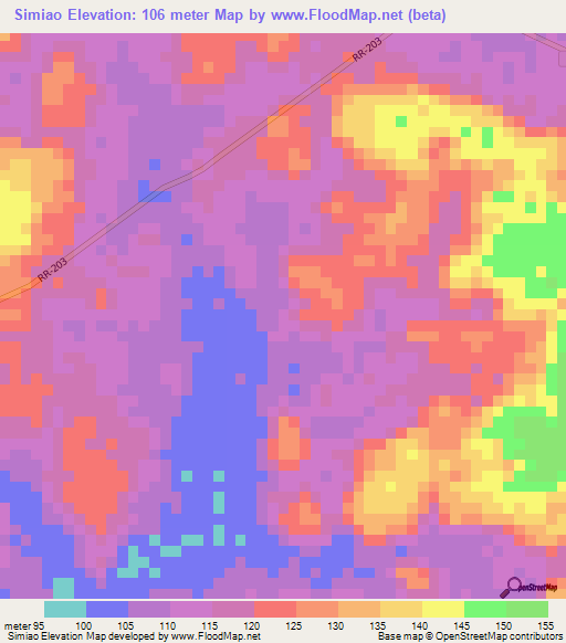 Simiao,Brazil Elevation Map