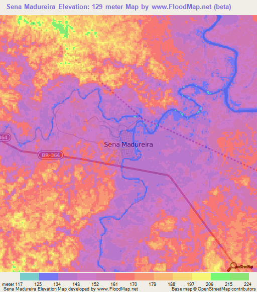 Sena Madureira,Brazil Elevation Map