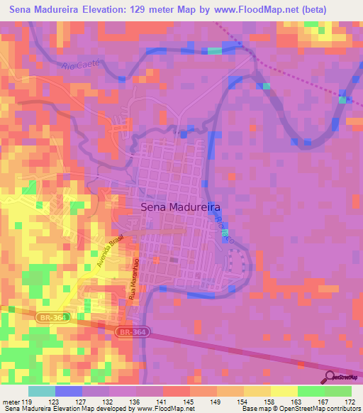 Sena Madureira,Brazil Elevation Map