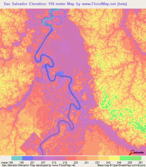 Sao Salvador,Brazil Elevation Map