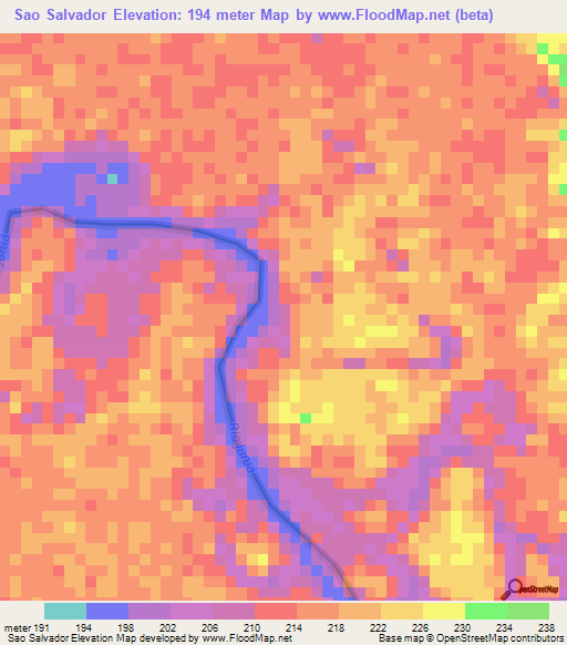 Sao Salvador,Brazil Elevation Map