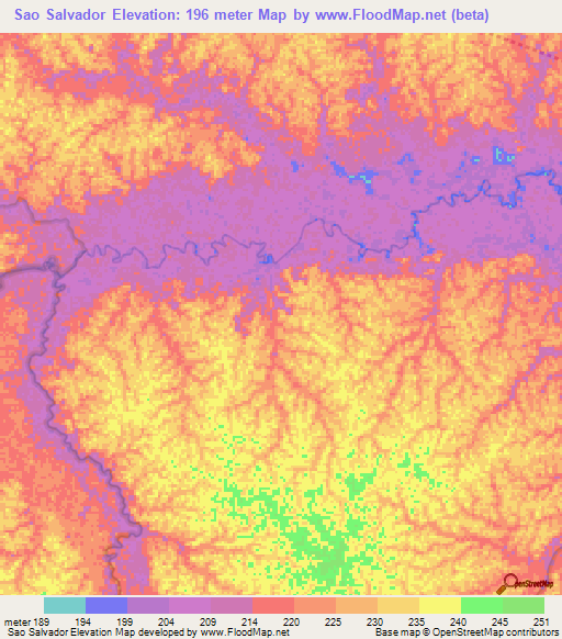 Sao Salvador,Brazil Elevation Map