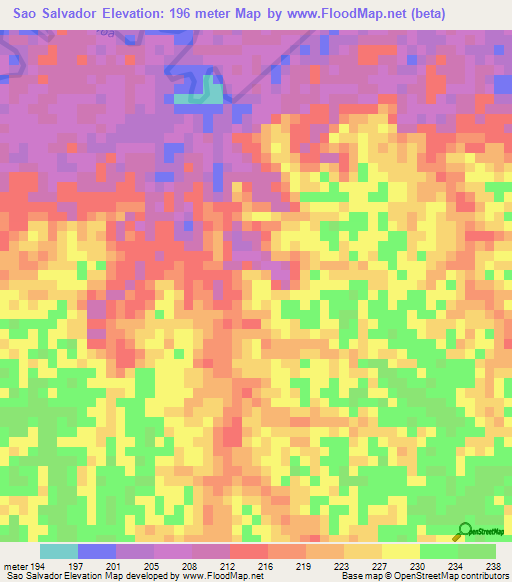 Sao Salvador,Brazil Elevation Map