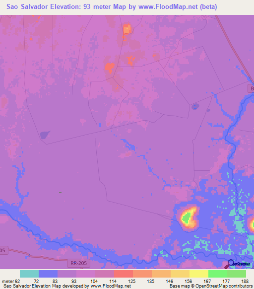 Sao Salvador,Brazil Elevation Map