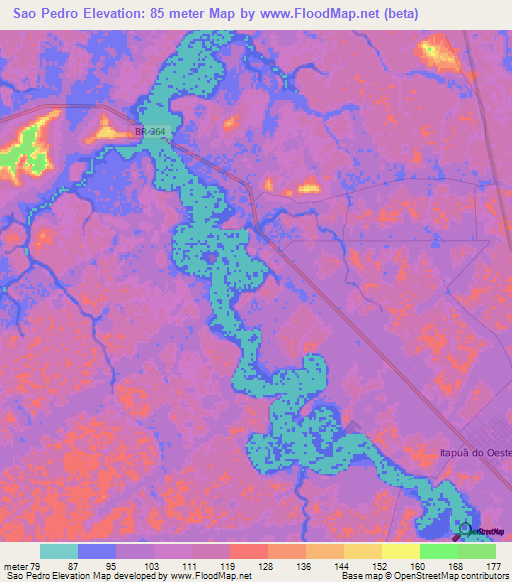 Sao Pedro,Brazil Elevation Map