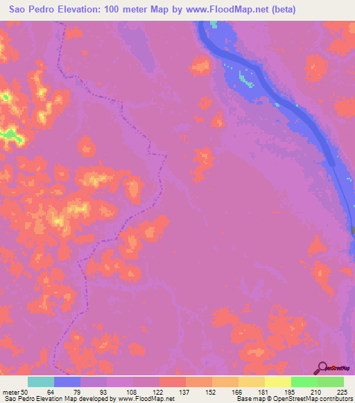 Sao Pedro,Brazil Elevation Map