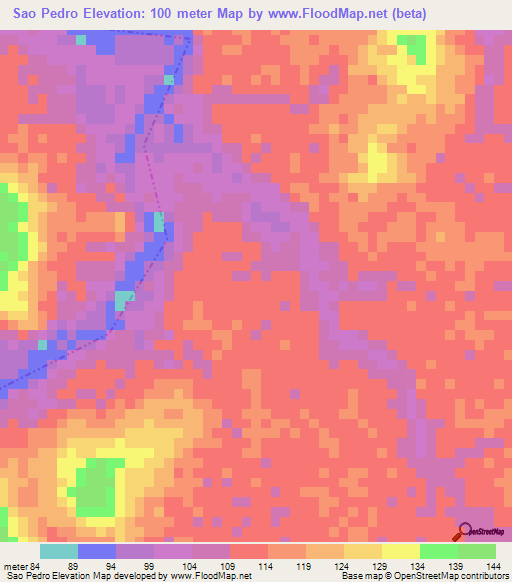 Sao Pedro,Brazil Elevation Map