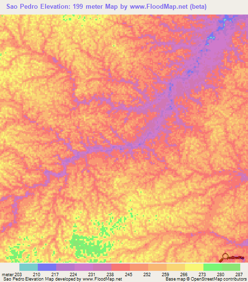 Sao Pedro,Brazil Elevation Map