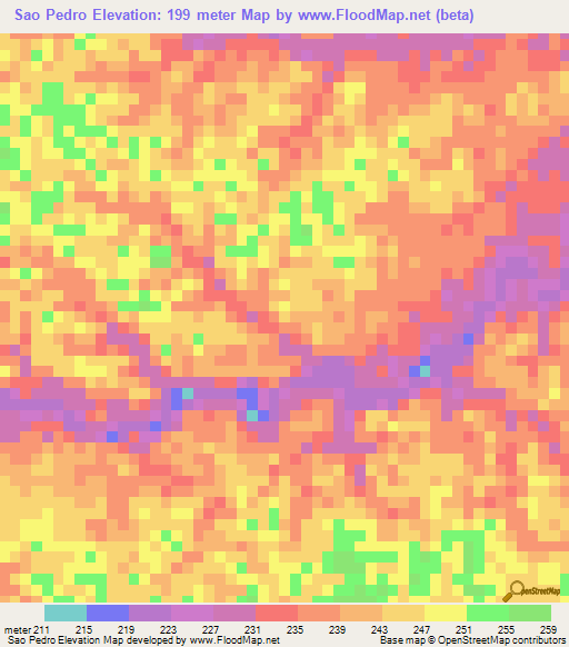 Sao Pedro,Brazil Elevation Map