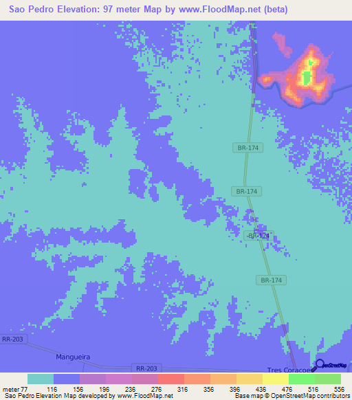 Sao Pedro,Brazil Elevation Map