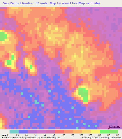 Sao Pedro,Brazil Elevation Map