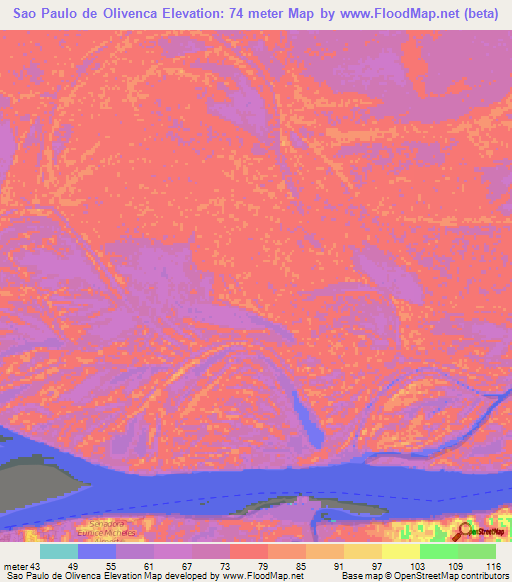 Sao Paulo de Olivenca,Brazil Elevation Map