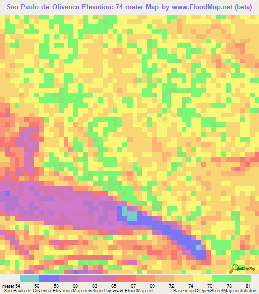 Sao Paulo de Olivenca,Brazil Elevation Map