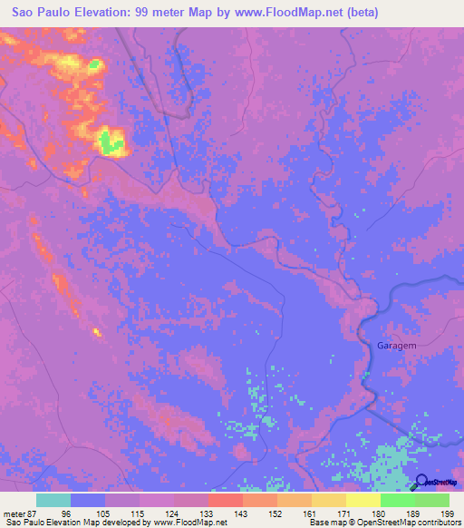 Sao Paulo,Brazil Elevation Map