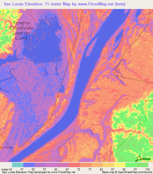 Sao Lucas,Brazil Elevation Map